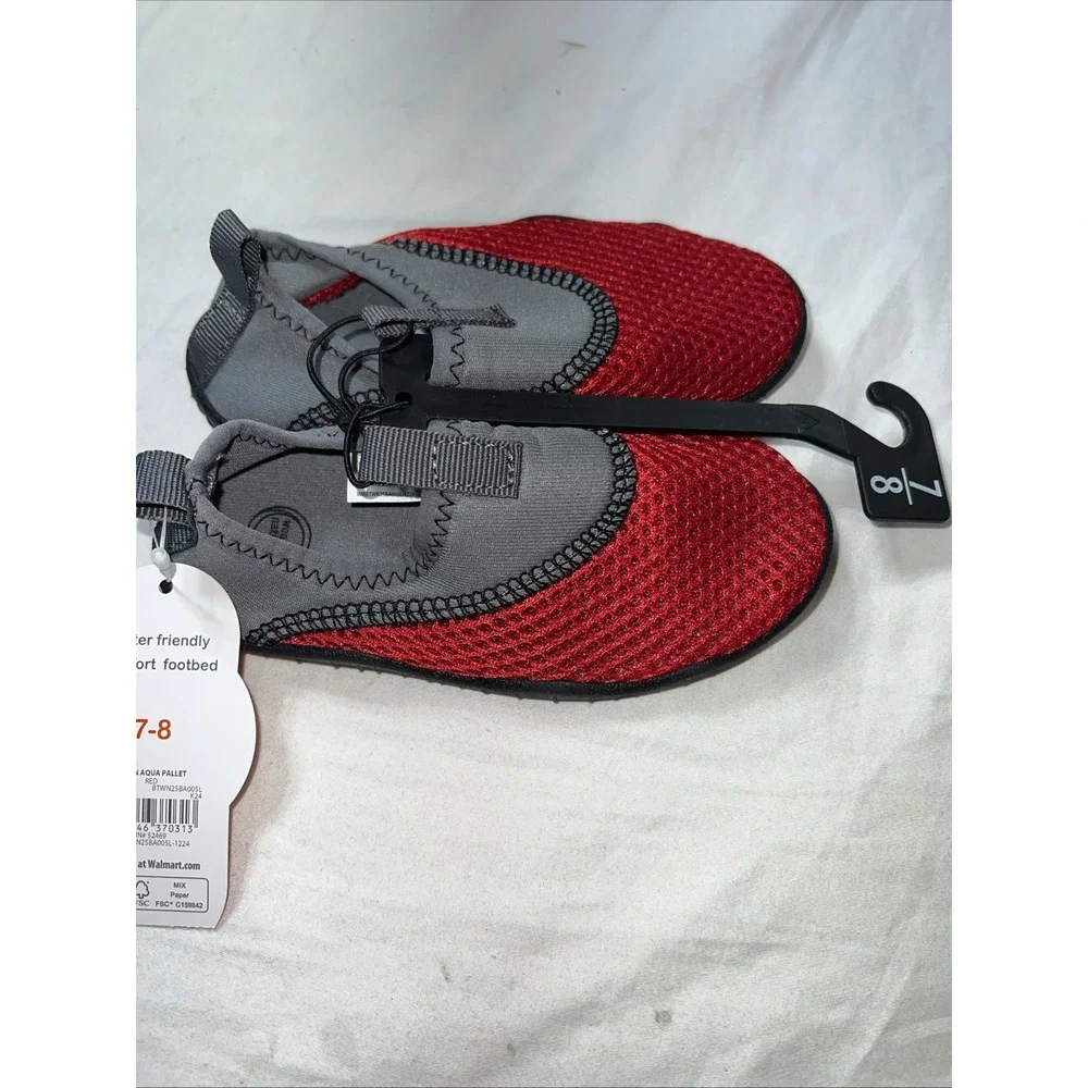 WONDER NATION Toddler Boys Kids Size 7-8 Water Shoes Mesh • Red / Grey